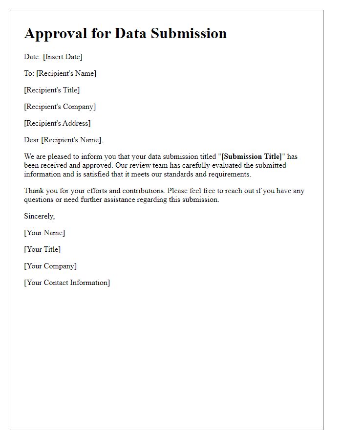 Letter template of Approval for Data Submission Received