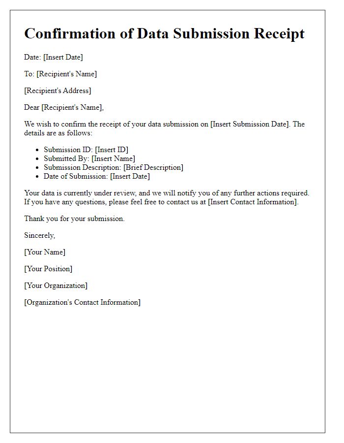 Letter template of Confirmation for Data Submission Receipt