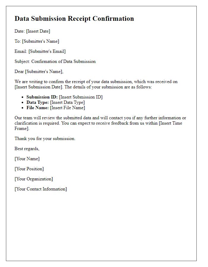 Letter template of Data Submission Receipt Confirmation