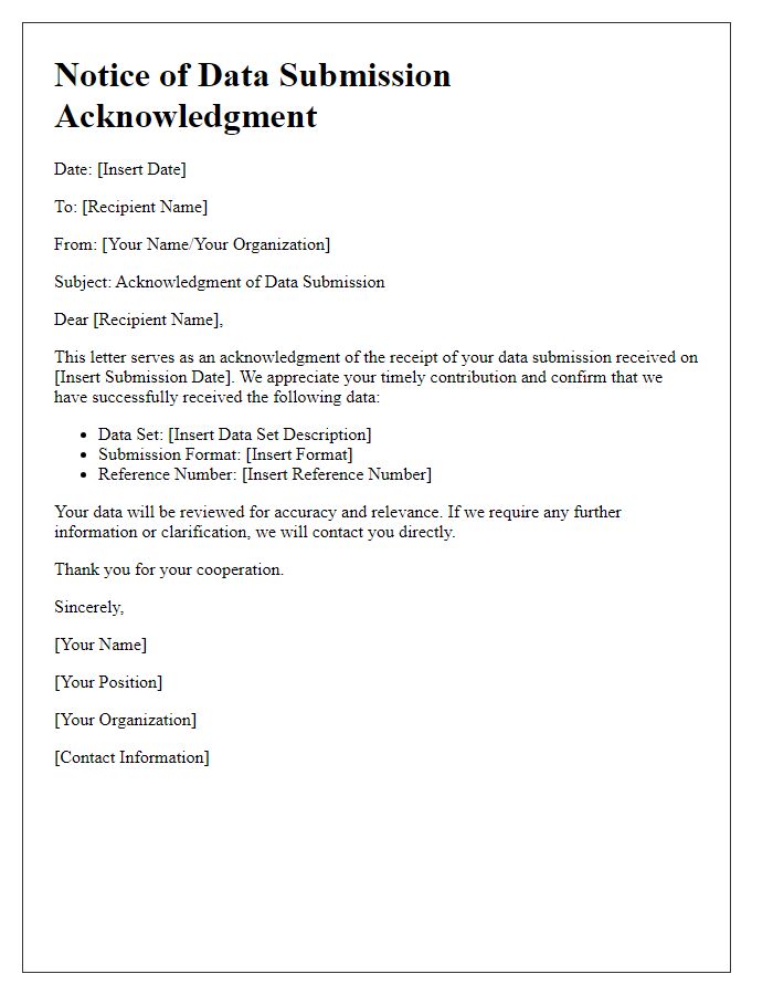 Letter template of Notice of Data Submission Acknowledgment