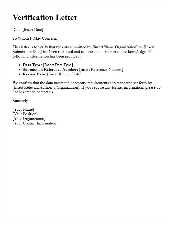 Letter template of Verification for Data Submission