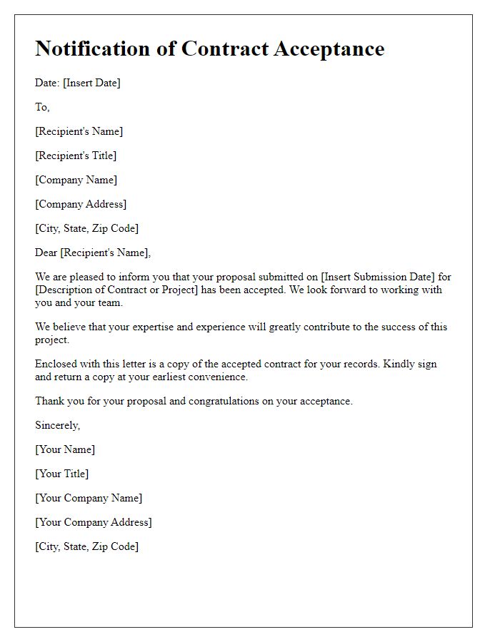 Letter template of Notification of Contract Acceptance