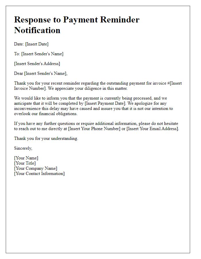 Letter template of response to payment reminder notification.