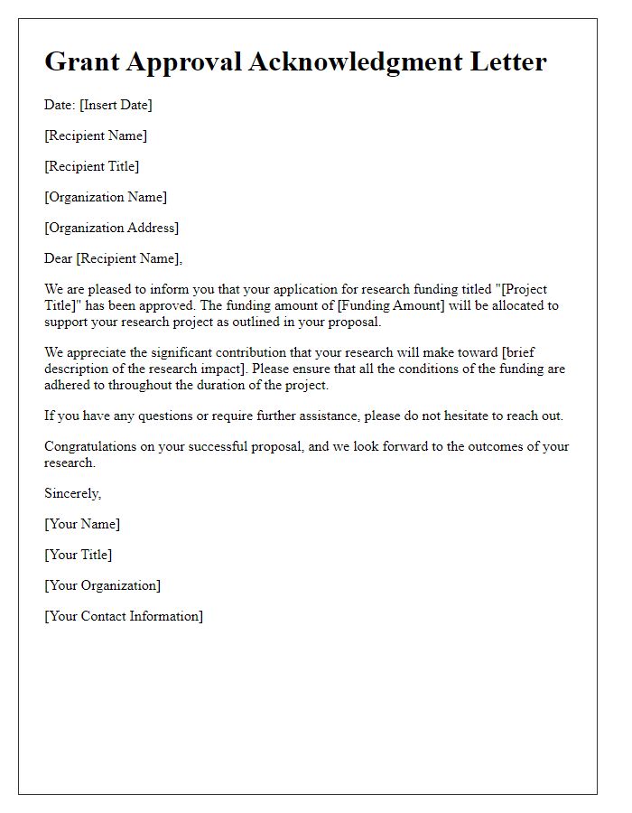 Letter template of grant approval acknowledgment for research funding