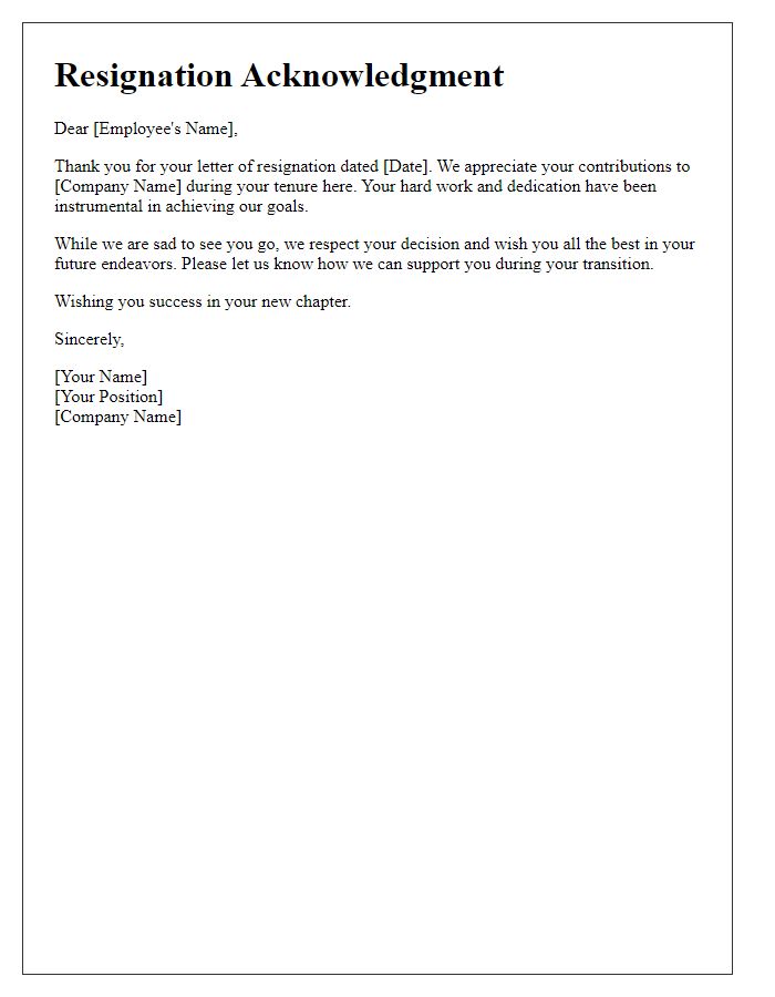 Letter template of appreciative resignation reply