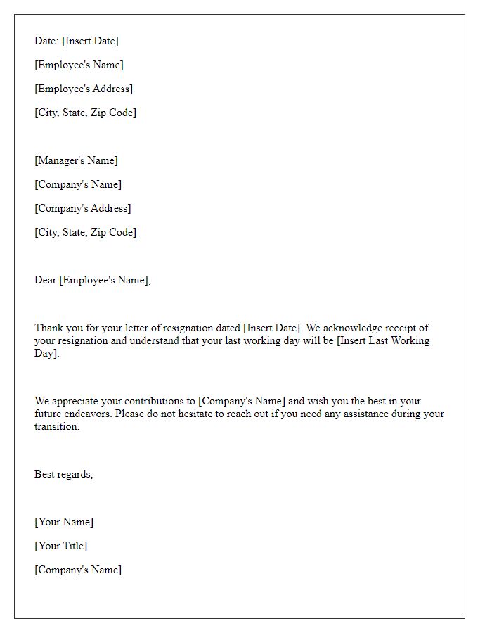 Letter template of courteous resignation acknowledgment