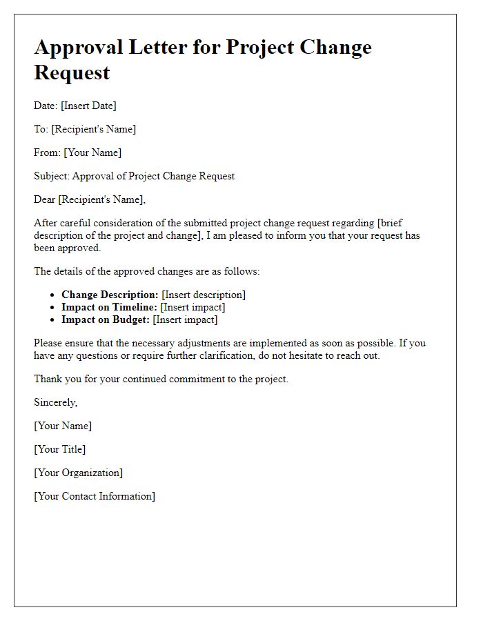 Letter template of approval for project change request