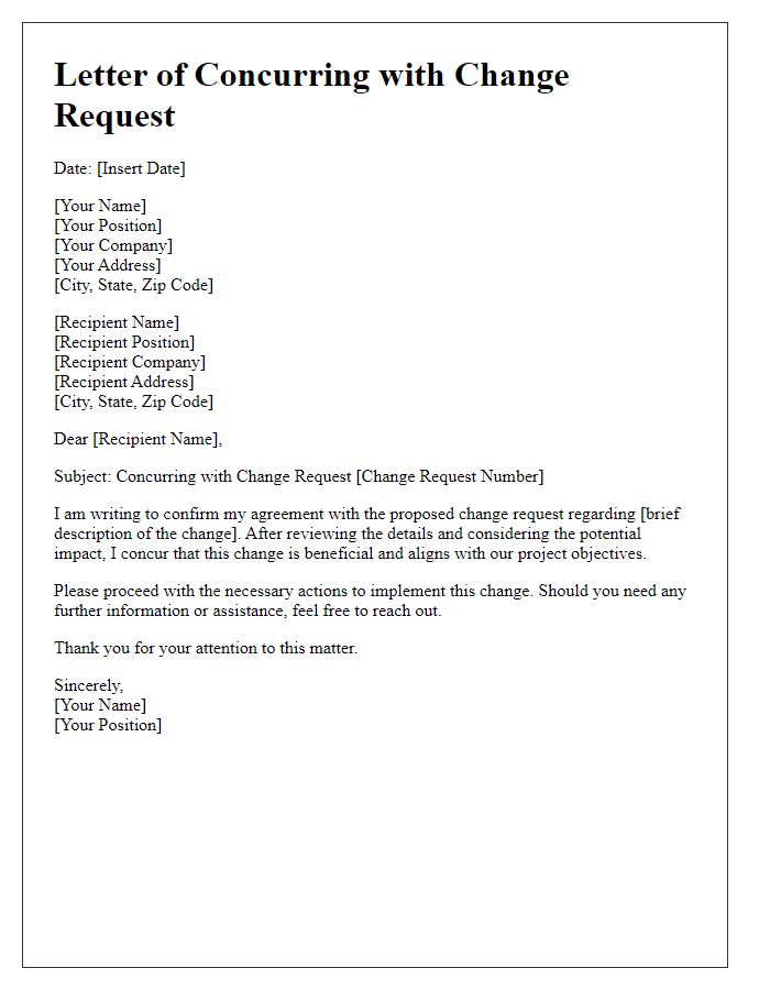 Letter template of concurring with change request