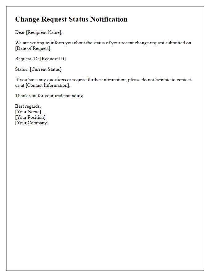 Letter template of notification regarding change request status