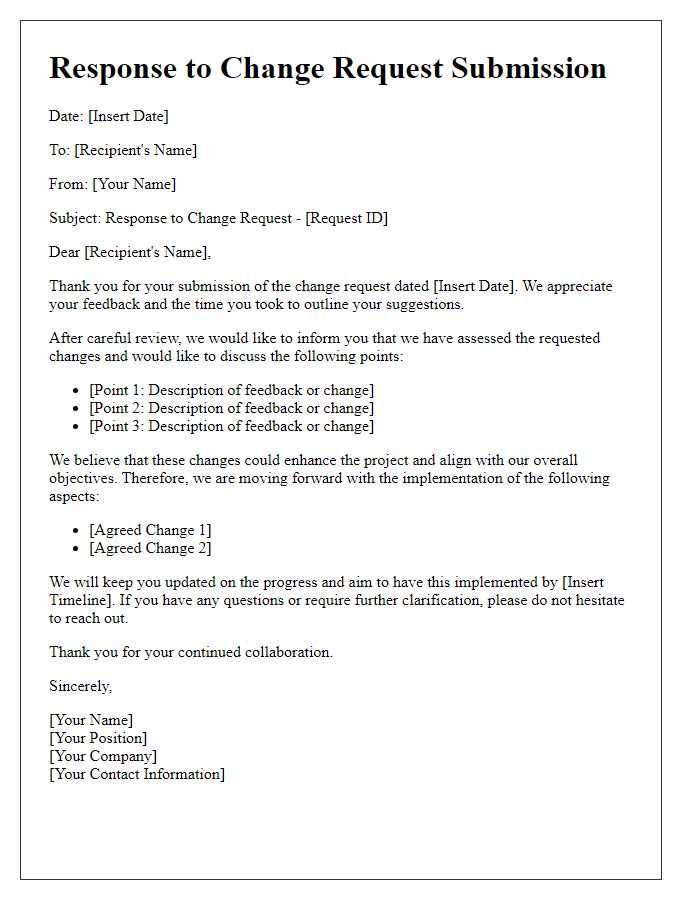 Letter template of response to change request submission