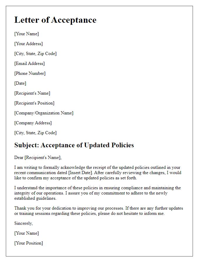 Letter template of acceptance regarding updated policies