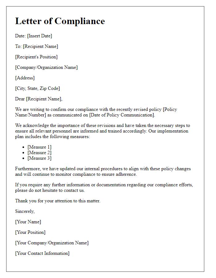 Letter template of compliance with revised policy information