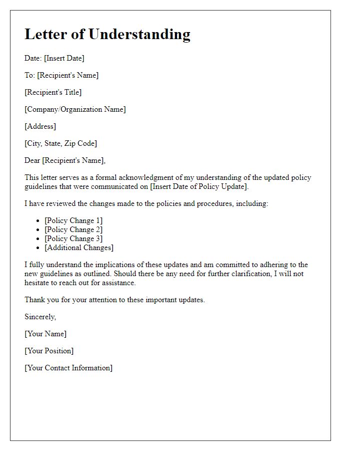 Letter template of understanding of updated policy guidelines