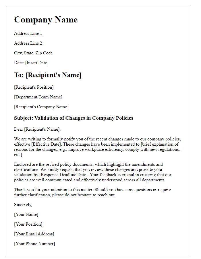 Letter template of validation for changes in company policies