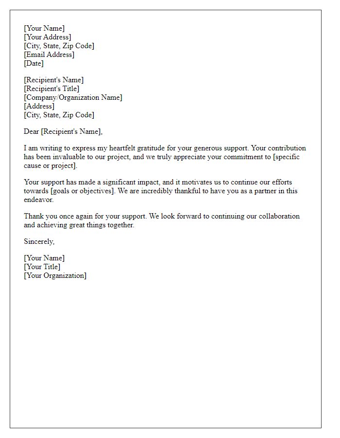 Letter template of acknowledgment for your support.