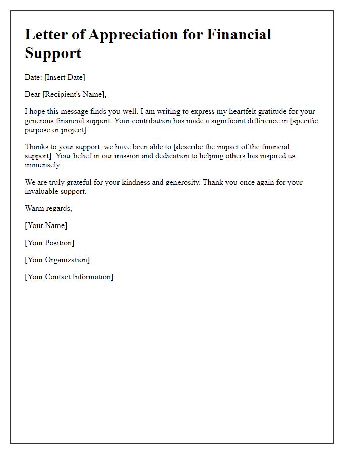 Letter template of appreciation for your financial support.