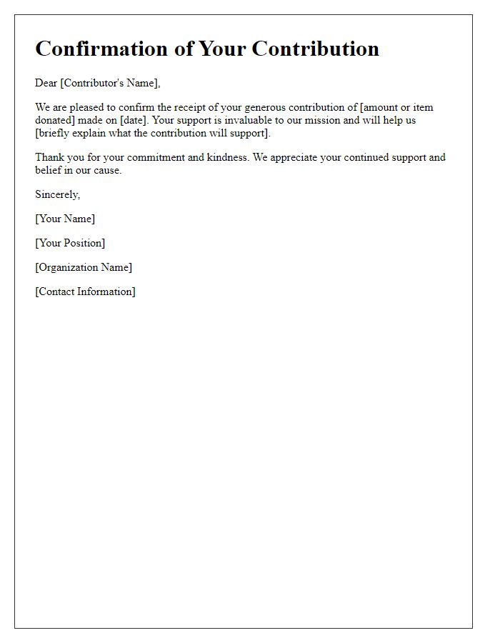 Letter template of confirmation for your contribution.