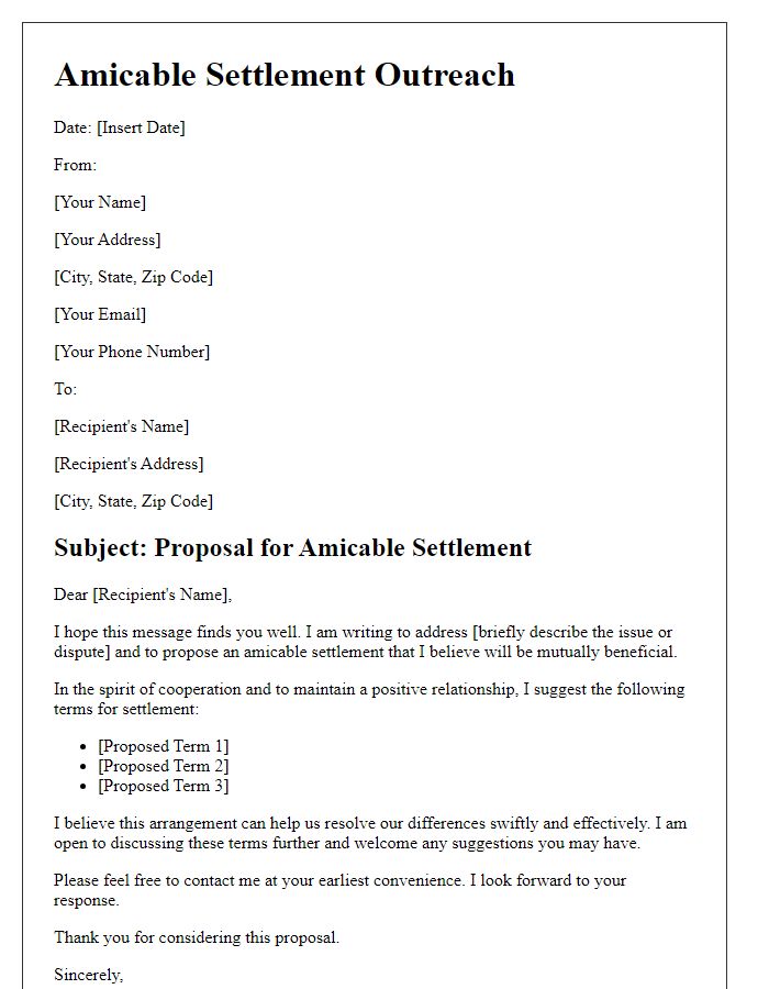 Letter template of amicable settlement outreach