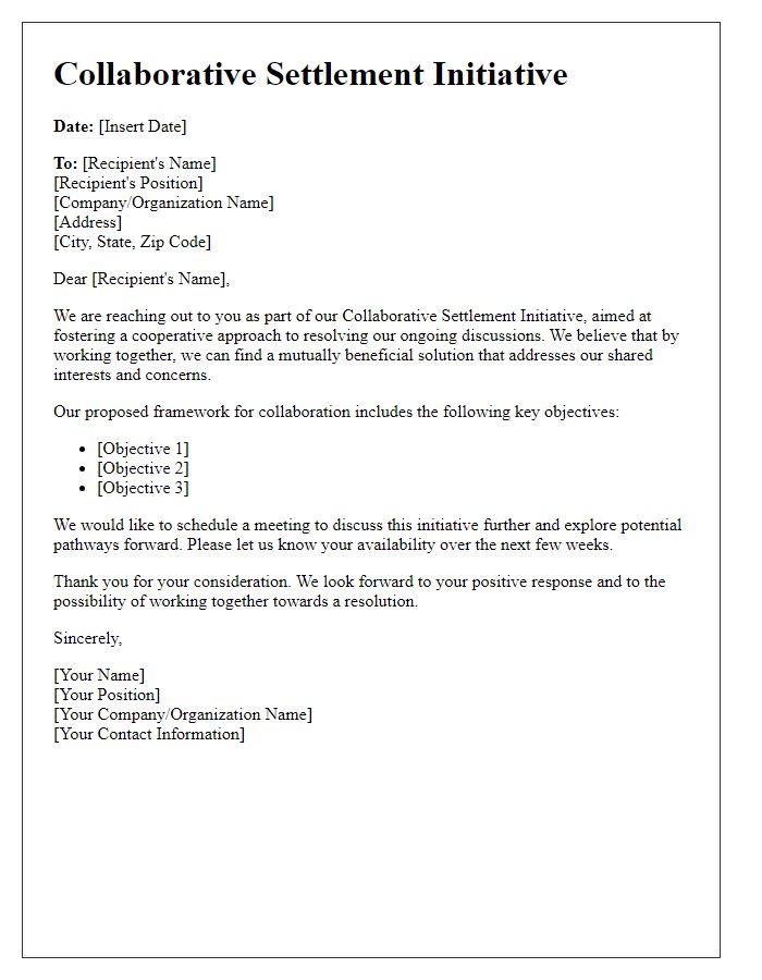 Letter template of collaborative settlement initiative