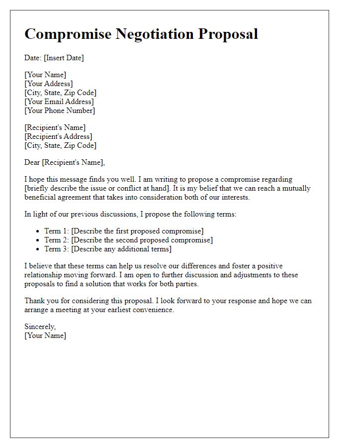 Letter template of compromise negotiation proposal