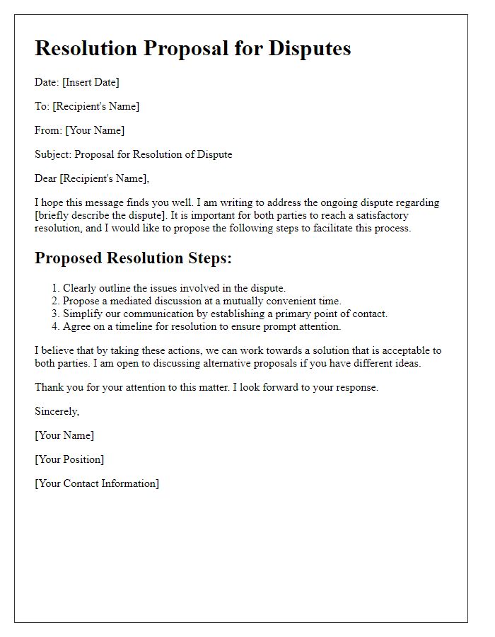 Letter template of resolution proposal for disputes