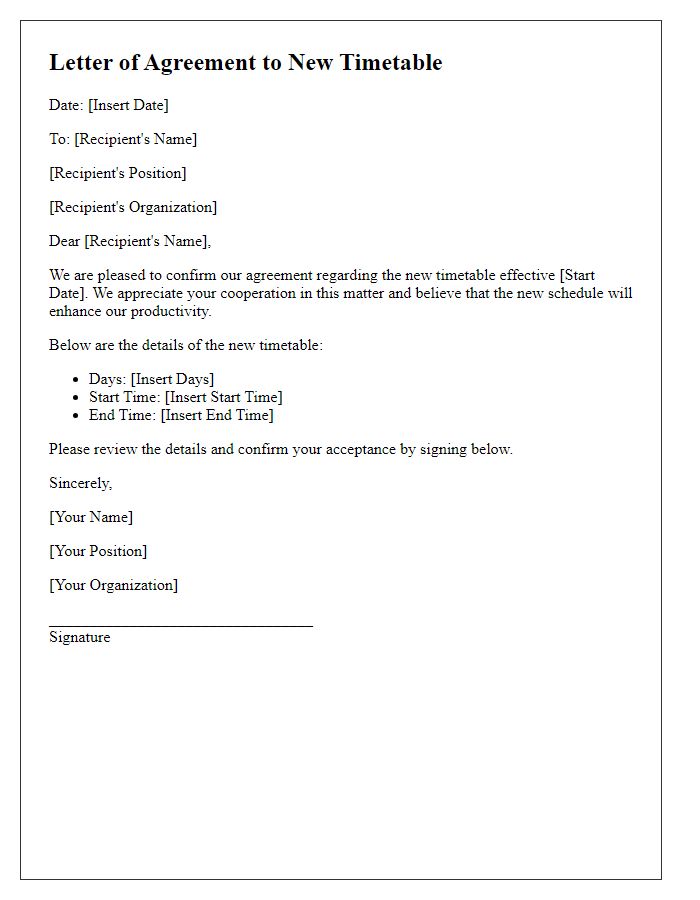 Letter template of agreement to new timetable