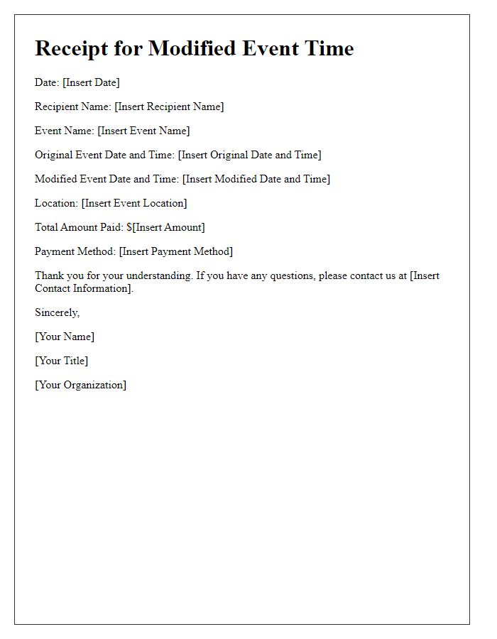 Letter template of receipt for modified event time