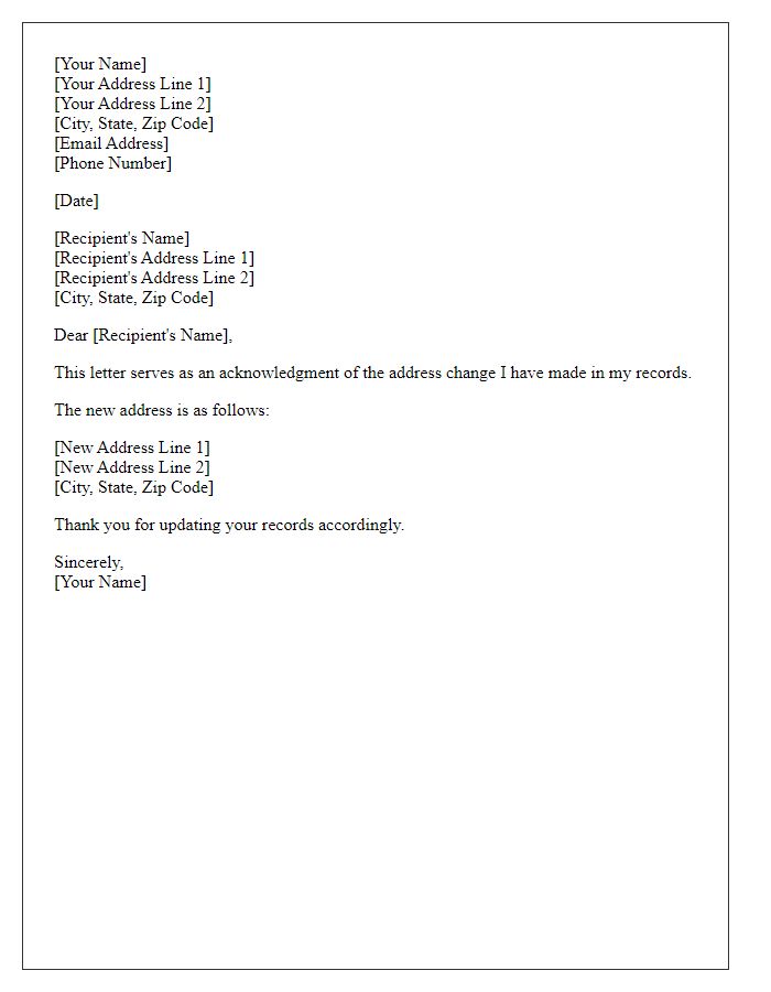 Letter template of Address Change Acknowledgment for Personal Records