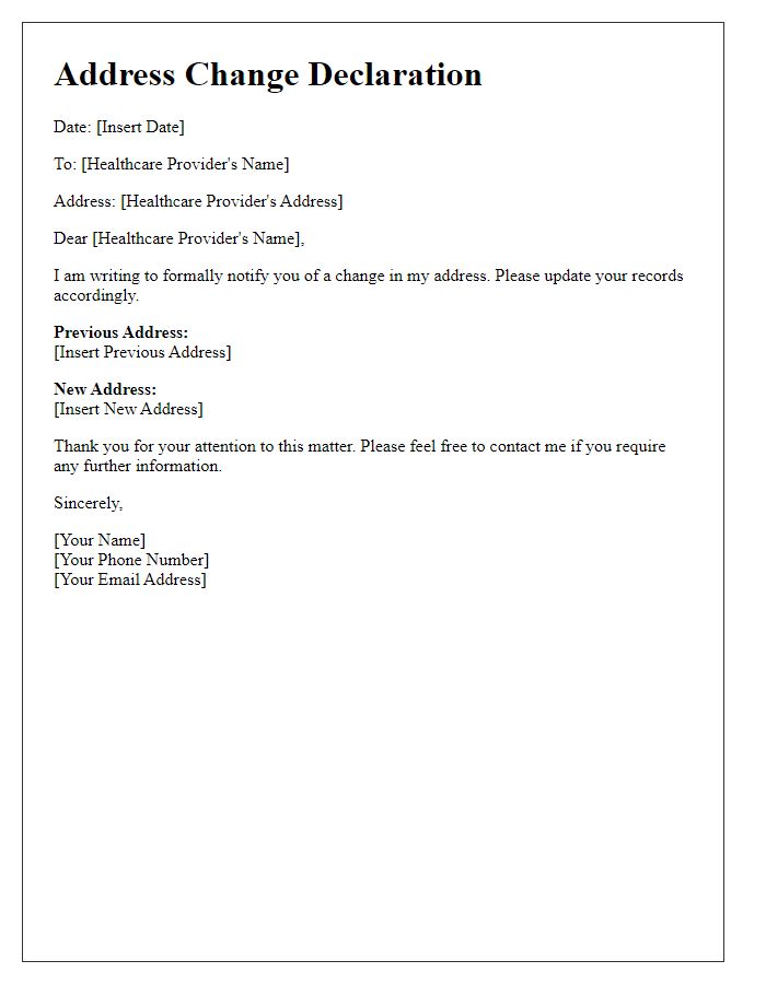 Letter template of Address Change Declaration for Healthcare Providers