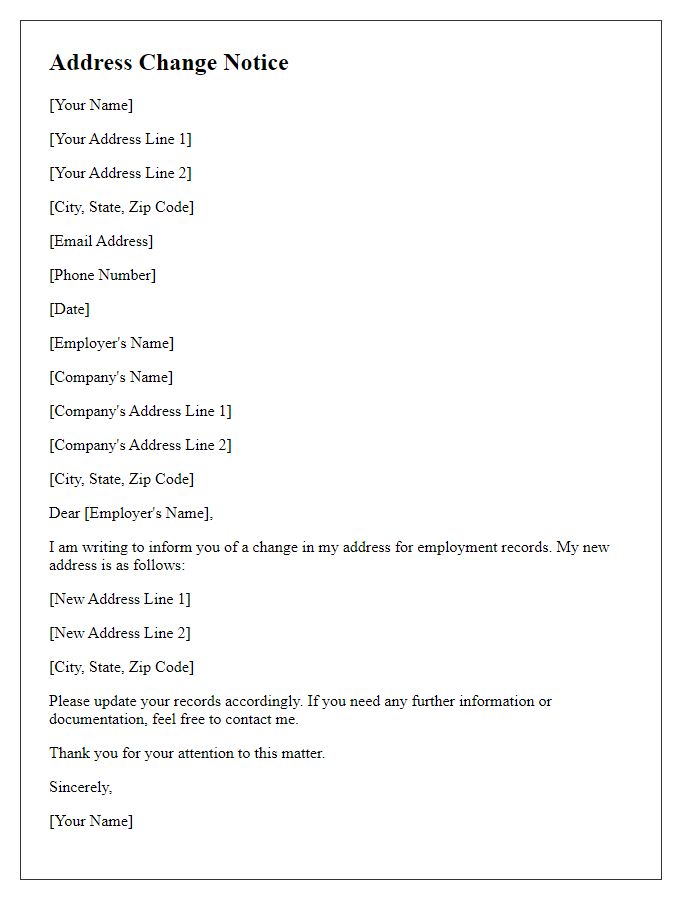 Letter template of Address Change Notice for Employment Records