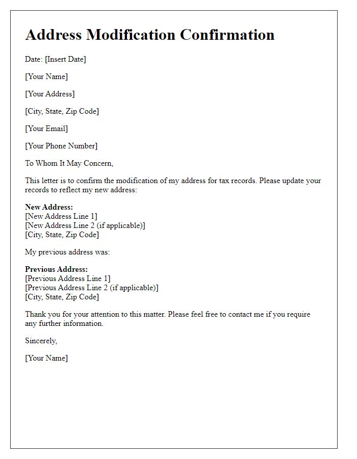 Letter template of Address Modification Confirmation for Tax Records