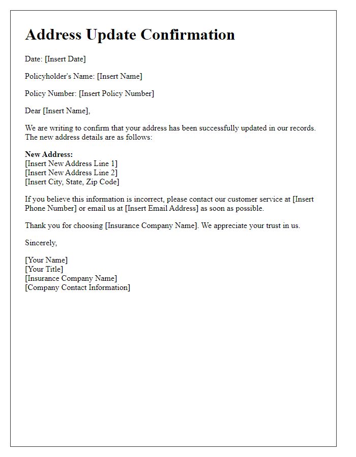Letter template of Address Update Confirmation for Insurance Policies
