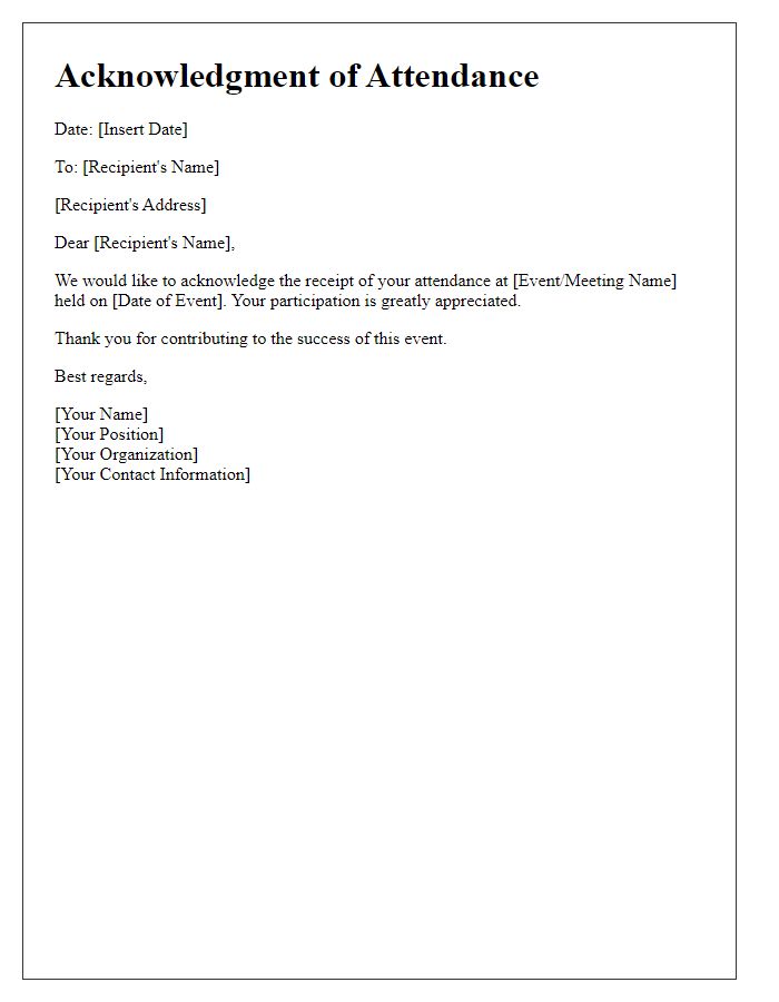 Letter template of Acknowledging Receipt of Attendance