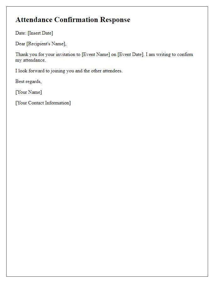 Letter template of Attendance Confirmation Response