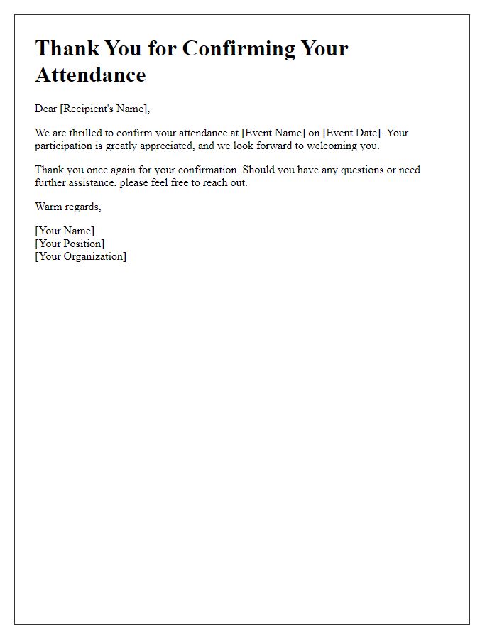 Letter template of Gratitude for Attendance Confirmation