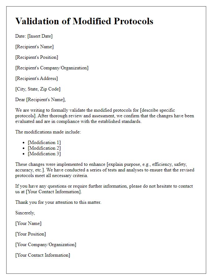 Letter template of validation for modified protocols