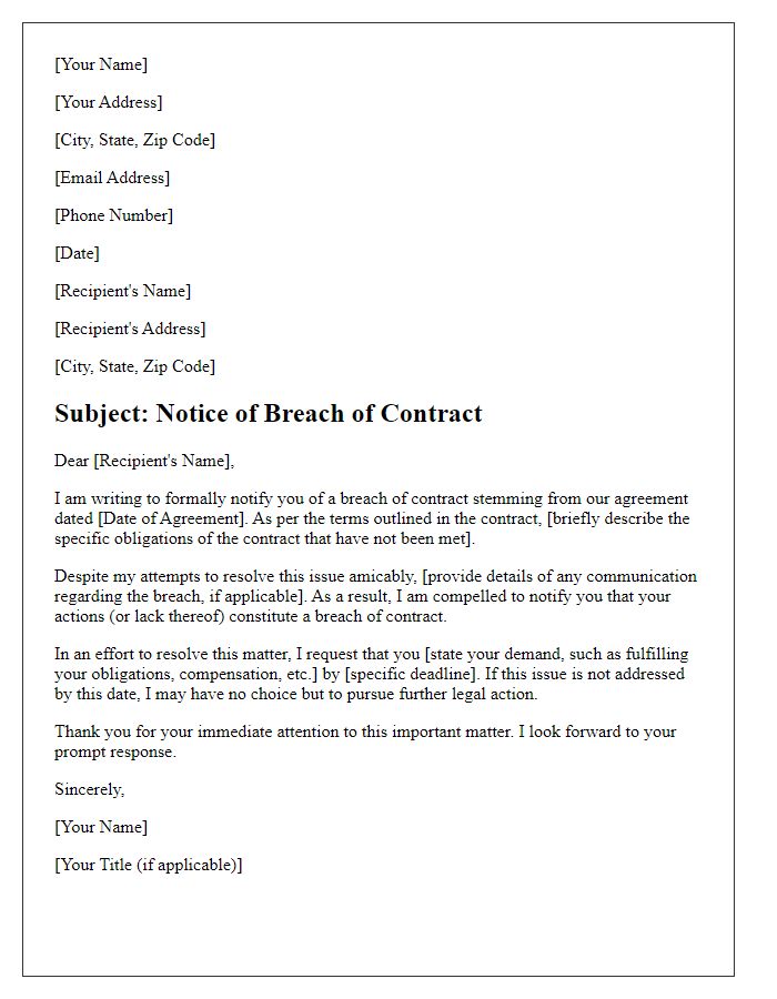 Letter template of breach of contract notice to third party