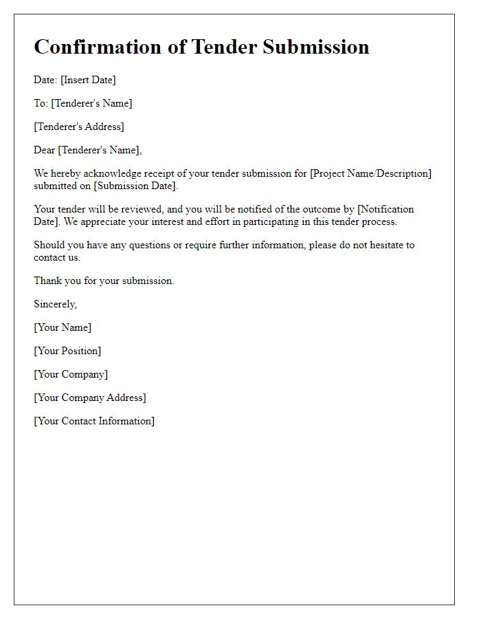 Letter template of confirmation of tender submission receipt.