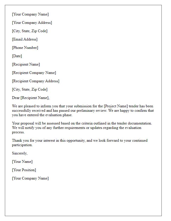 Letter template of confirming entry into the tender evaluation phase.