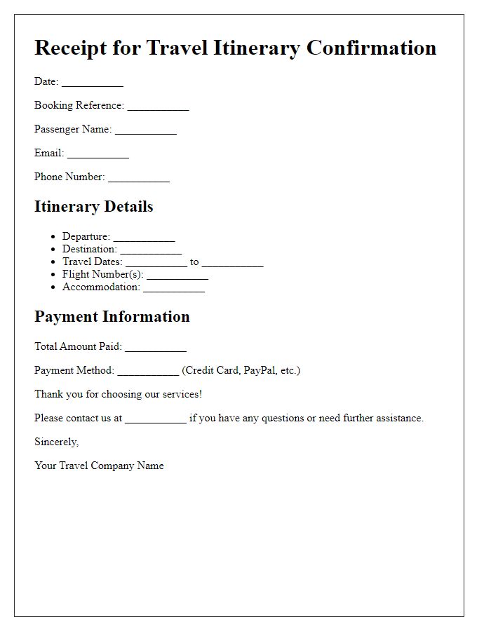 Letter template of receipt for travel itinerary confirmation