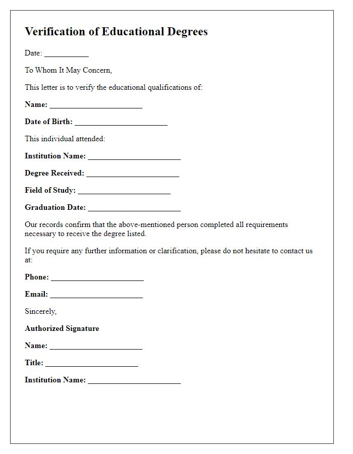 Letter template of verification for educational degrees