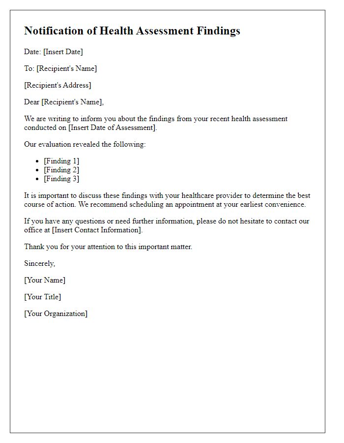 Letter template of notification concerning health assessment findings.