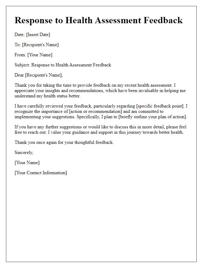 Letter template of response to health assessment feedback.