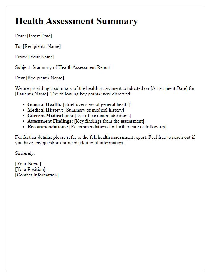 Letter template of summary for health assessment report.