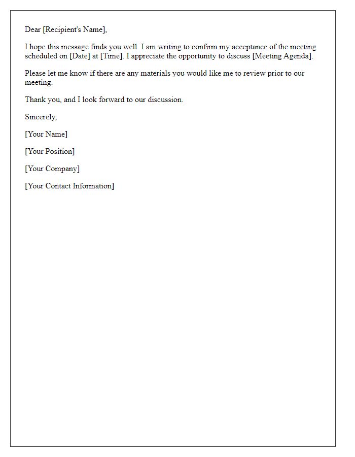 Letter template of Acceptance of Meeting Schedule