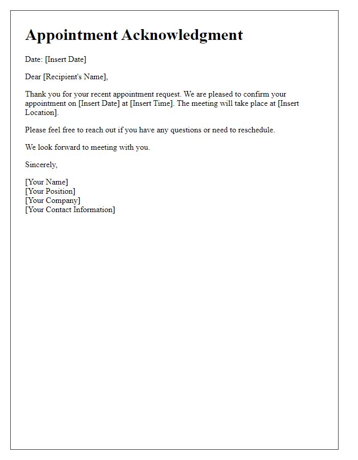 Letter template of Acknowledgment of Appointment Time