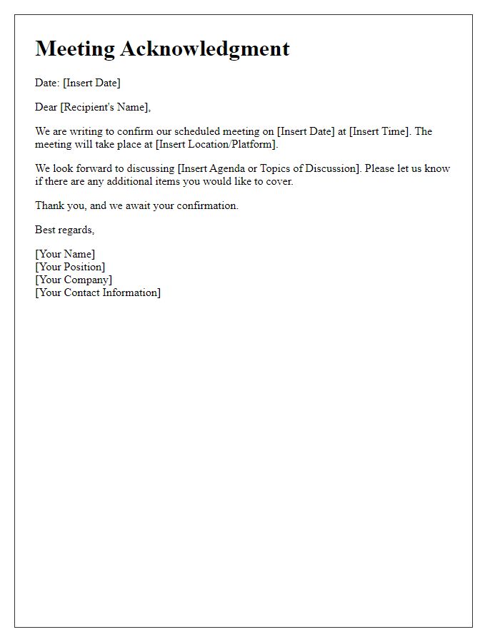 Letter template of Acknowledgment for Scheduled Meeting