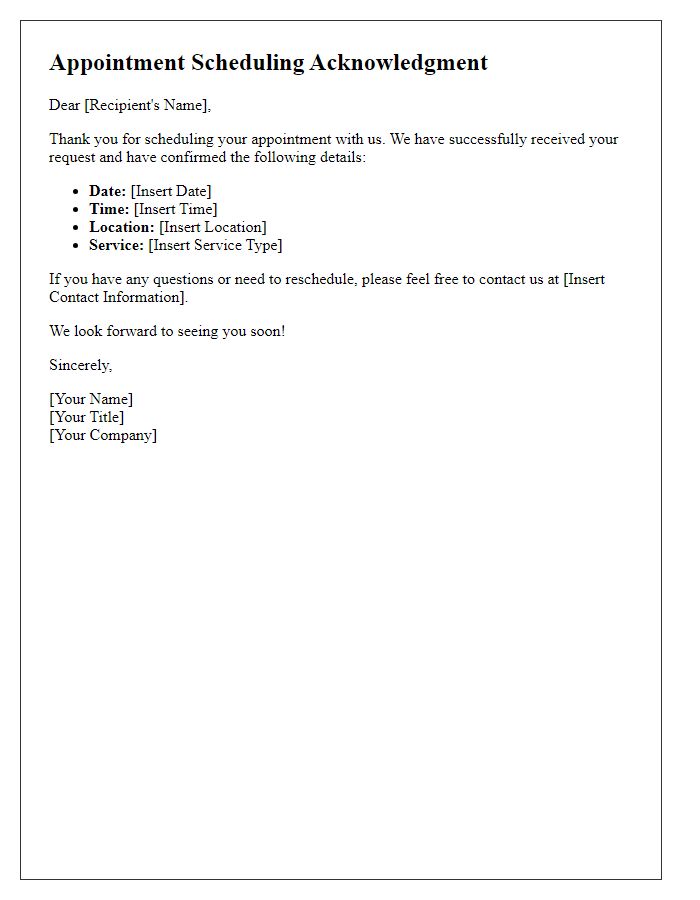 Letter template of Appointment Scheduling Acknowledgment