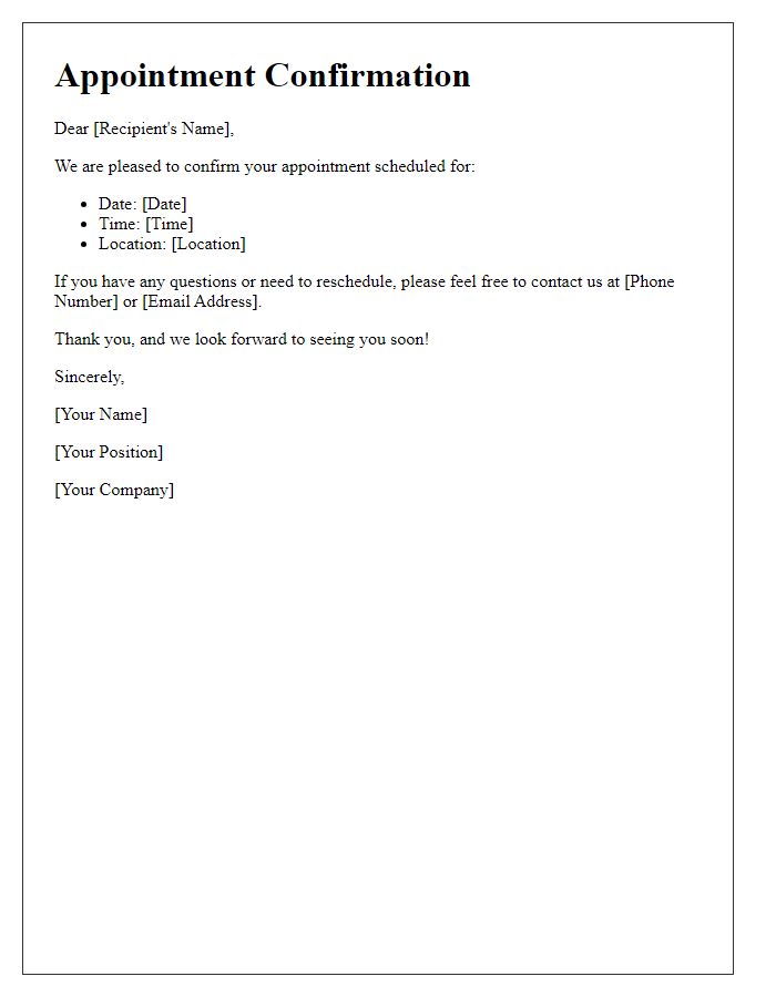 Letter template of Confirmation of Appointment Scheduling