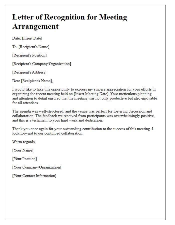 Letter template of Recognition of Meeting Arrangement